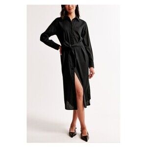 Abercrombie Black Linen Blend Midi Dress